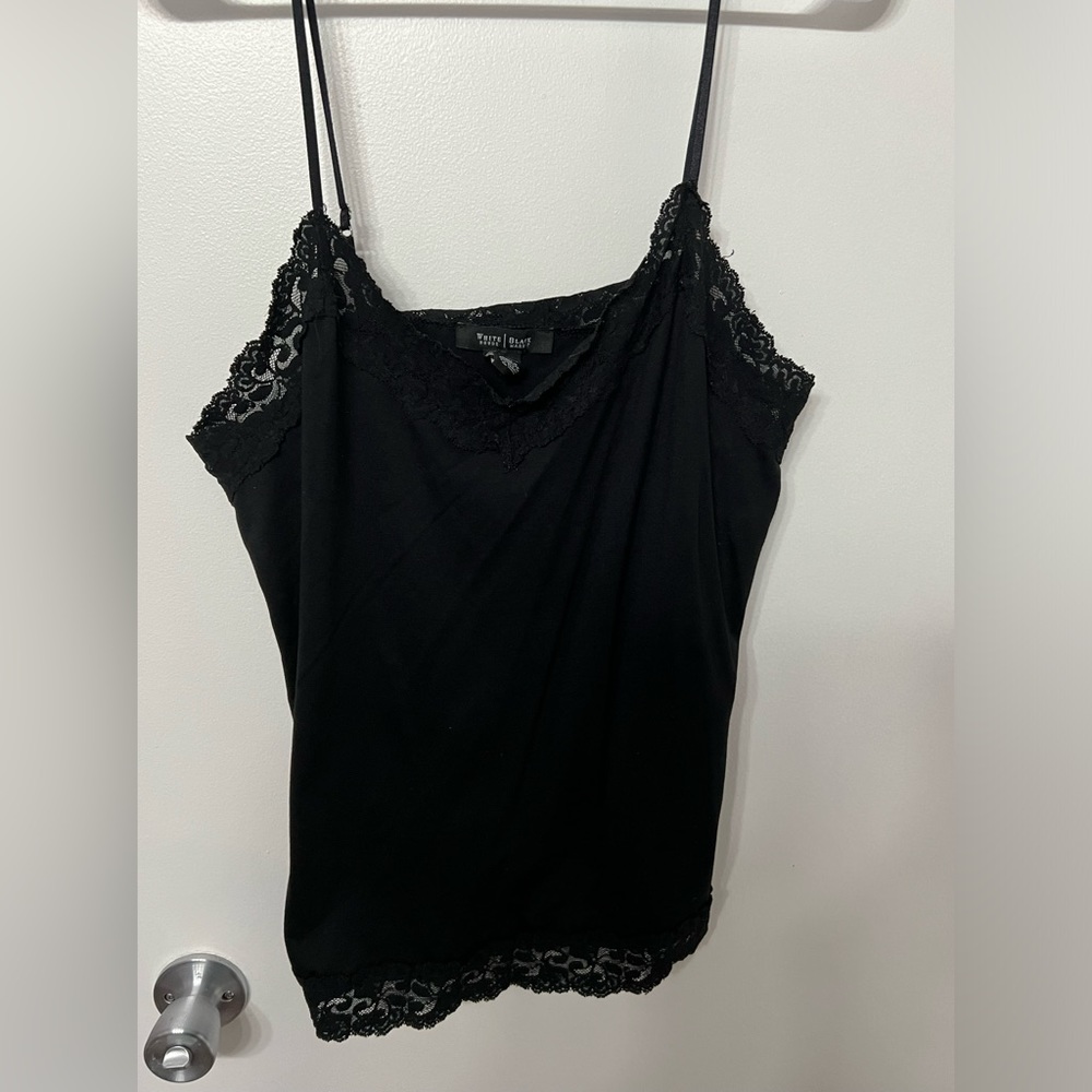 White House Black Market womens black lace trimmed camisole